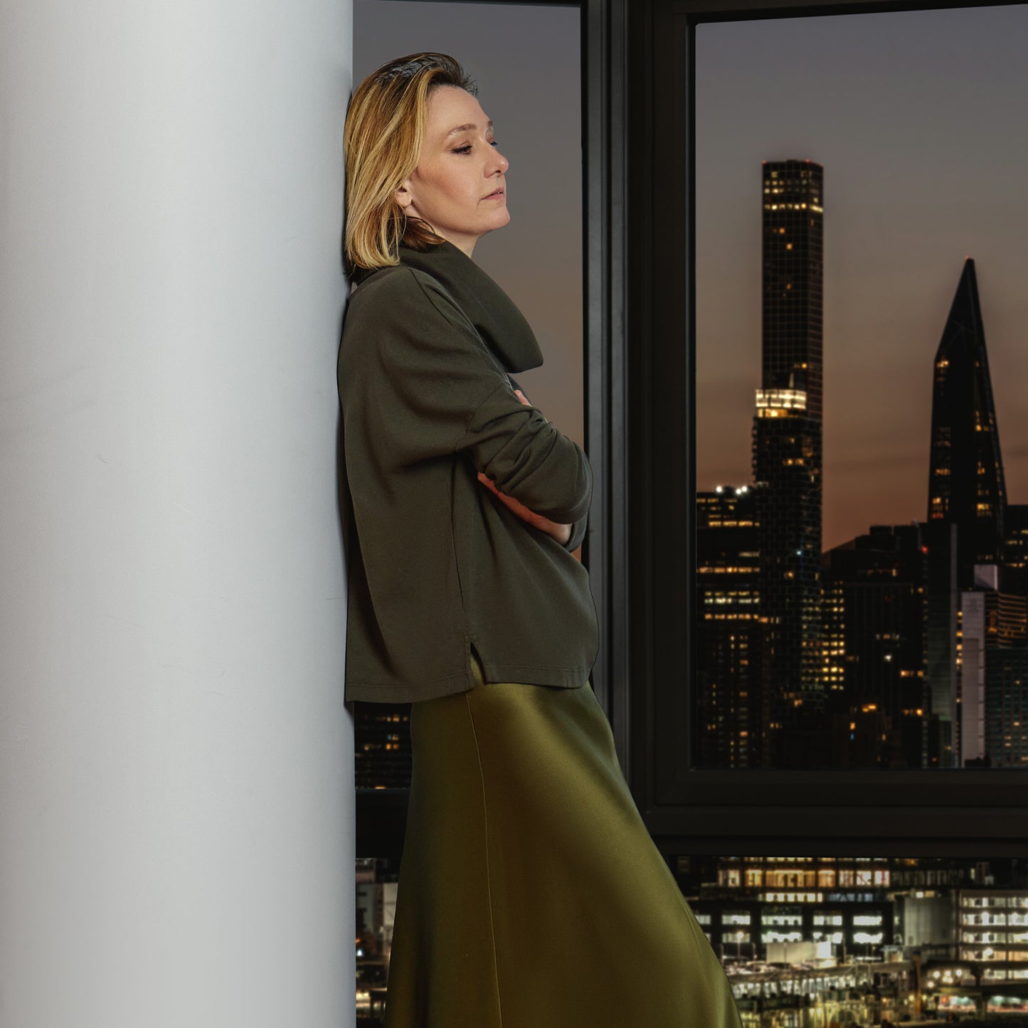 STRETCH SILK BIAS SKIRT - GREENE