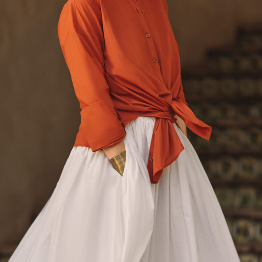 RELAXED BUTTON UP BLOUSE - TERRA COTTA