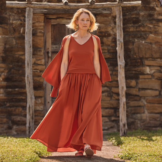 V-NECK JACKET W/ BELT - TERRA COTTA