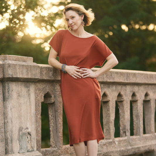 OFF THE SHOULDER DRESS W/ POCKETS - AZUL