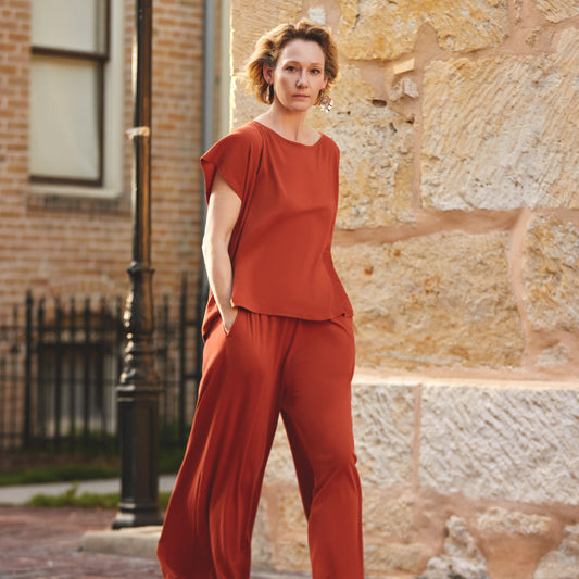 WIDE LEG DRAPE PANT W/ POCKETS - AZUL