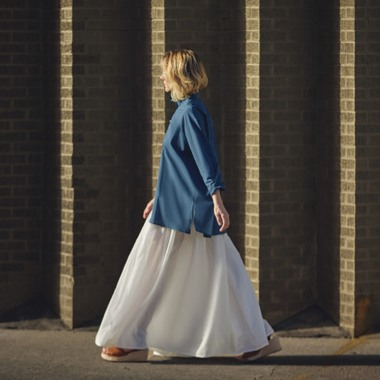 RELAXED BUTTON UP BLOUSE - AZUL