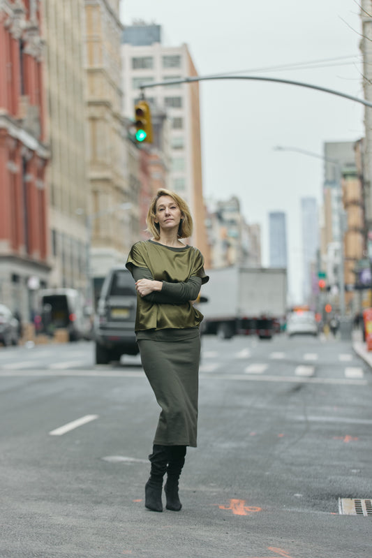 STRETCH SILK PULLOVER - GREENE